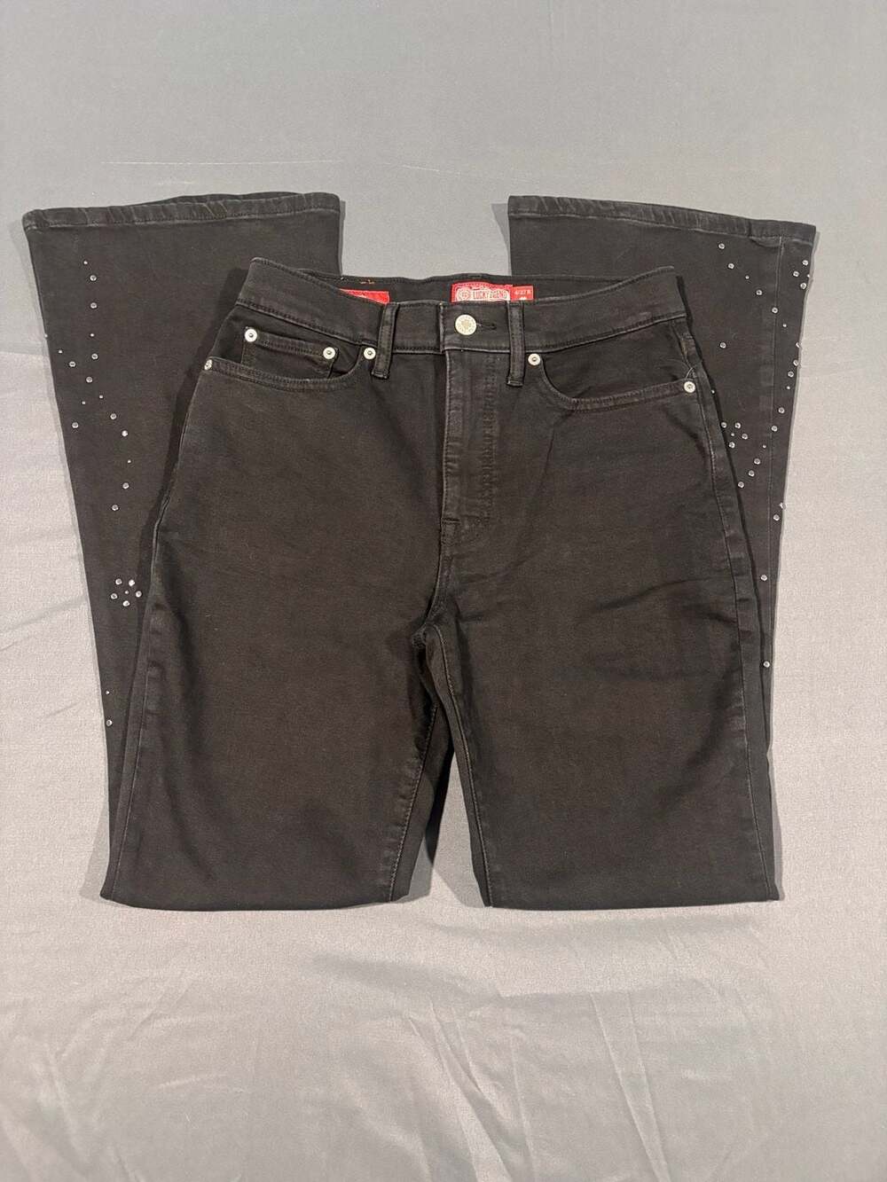 Lucky Brand Stevie High Rise Flare Rhinestone Black Jeans Size 4/27R
